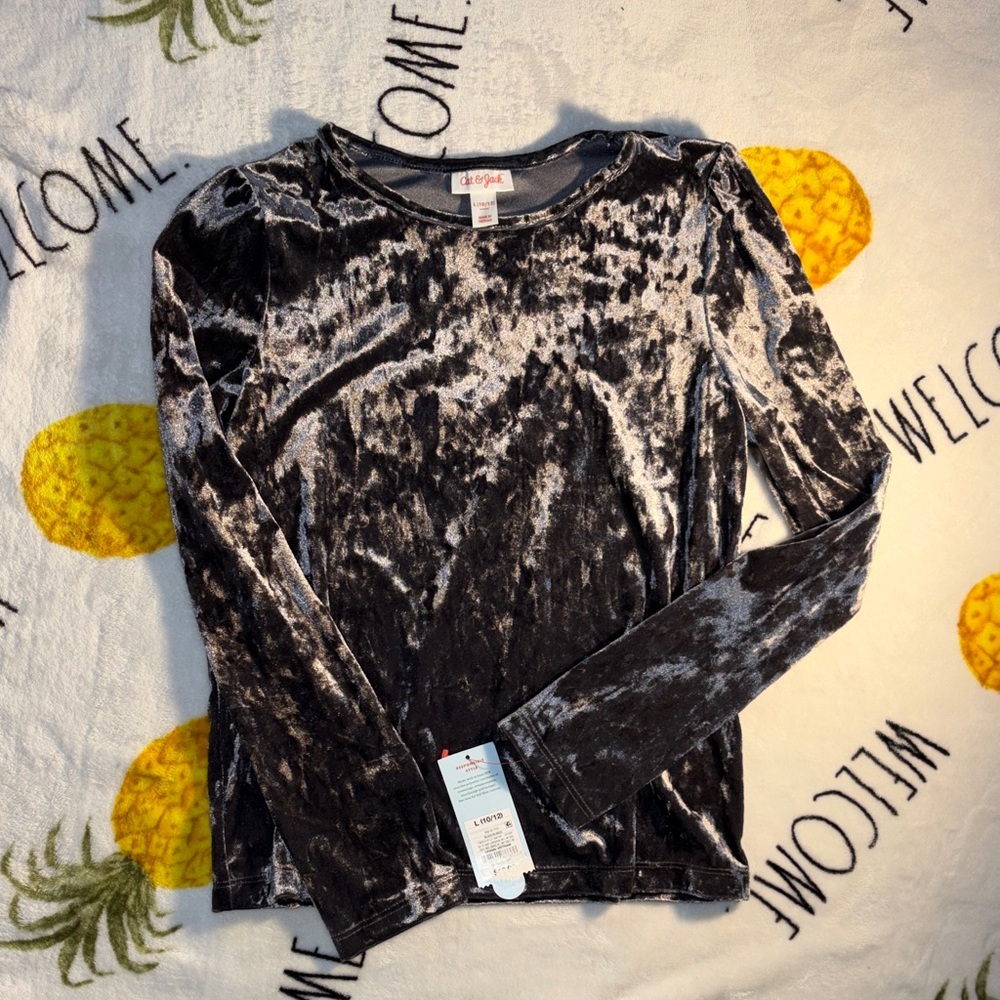 Cat & Jack Black Velvet Long Sleeve Top 10/12